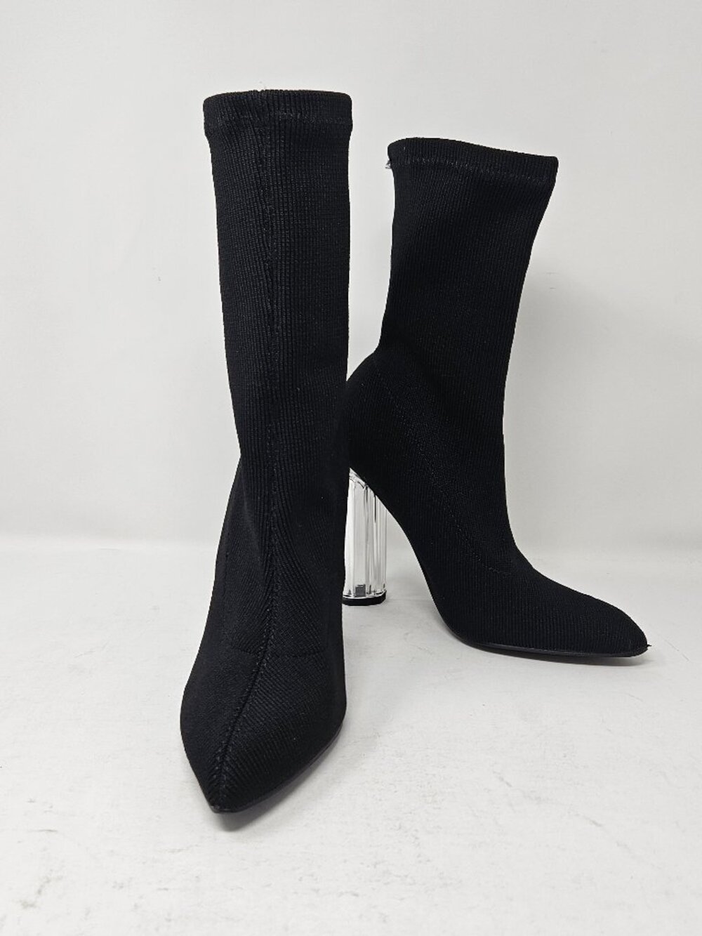 Cape Robbin Ella 15 Black Sock Boots Clear Block Lucite Heel Ankle Bootie 5.5